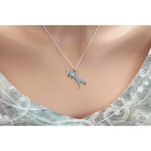 Sterling Silver Leaping Fox with Bronze Star and Moon Necklace
